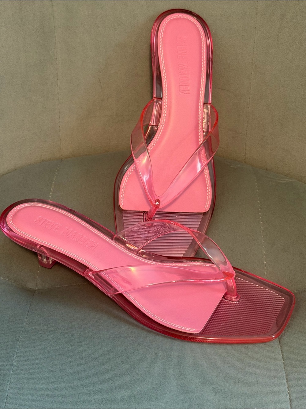 Steve Madden “Tracie” New Pink Jelly Kitten-Heel Thong Sandals
